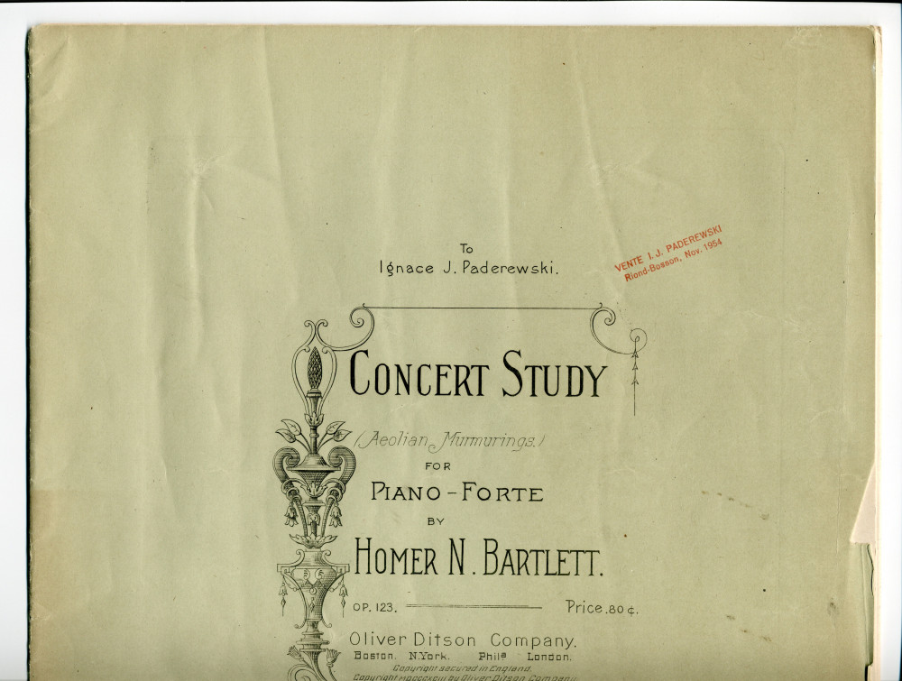 Partition de la «Concert Study, Aeolian Murmurings for Piano-Forte» op. 123 de Homer N. Bartlett (1845-1920) – «To Ignace J. Paderewski» (Oliver Ditson Company, 1893)