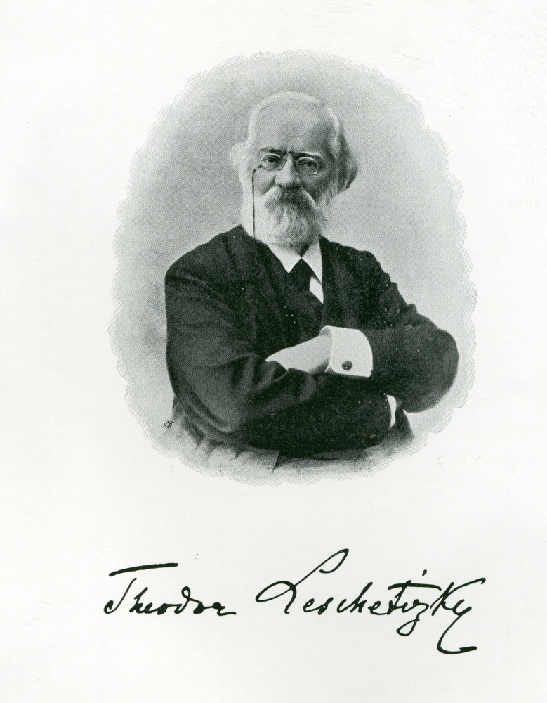 Partition de «Die Grundlage der Methode Leschetizky, mit Autorisation des Meisters herausgegeben von seiner Assistentin Malwin Brée, mit 47 Abbildungen der Hand Leschetitzkys» (B. Schott's Söhne, Mainz, 1902)
