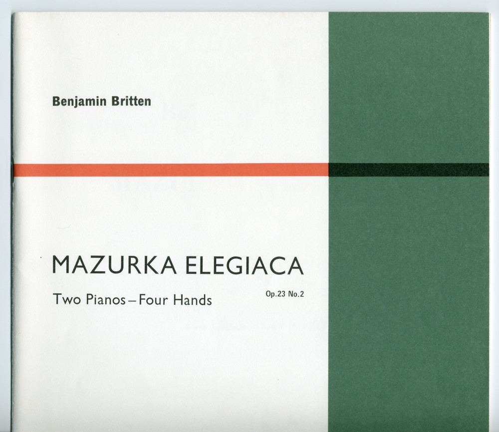 Partition de la «Mazurka Elegiaca, Two Pianos – Four Hands» op. 23 n° 2 de Benjamin Britten (1913-1976) – «in memoriam I. J. Paderewski» (Boosey & Hawkes, USA, 1942)