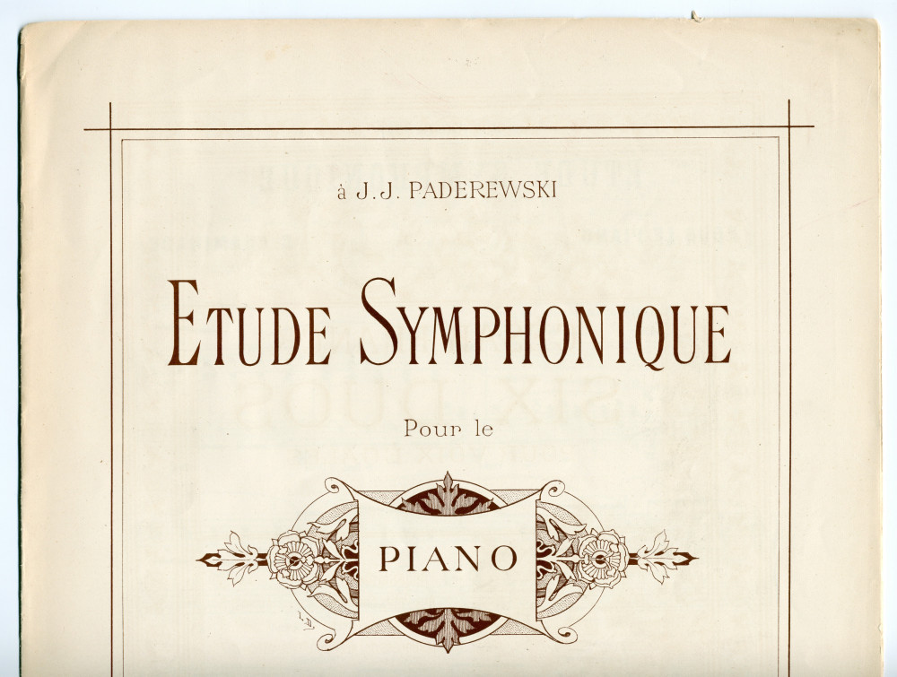 Partition de l'«Etude symphonique pour le piano» op. 28 de Cécile Chaminade (1857-1944) – «à J. J. Paderewski» [sic] (Enoch Frères & Costallat, Editeurs, Paris, 1890)