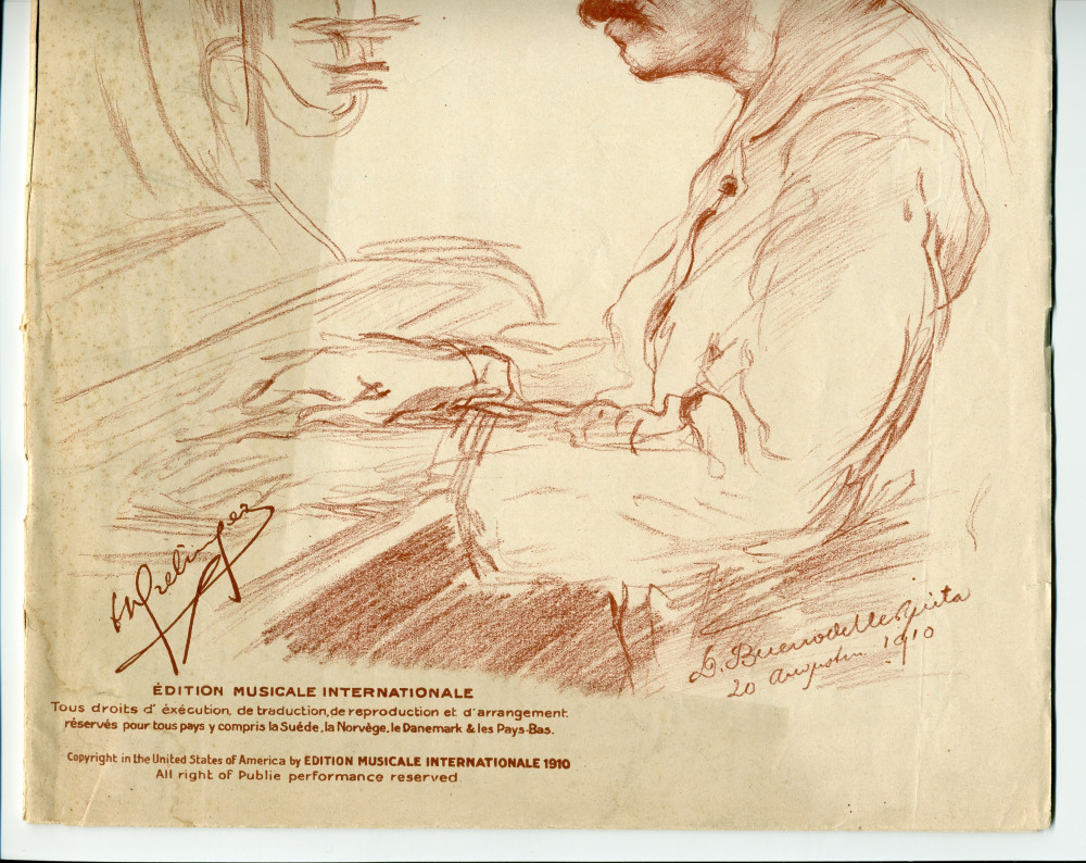 Partition de «Au Pays, suite pour orchestre, arrangé pour piano à deux mains par l'auteur» de Charles Grelinger (1873-19??) – «À mon ami Wouter Hutschenruyter, chef d'orchestre à Utrecht» (Edition musicale internationale, La Chaux-de-Fonds, 1910)