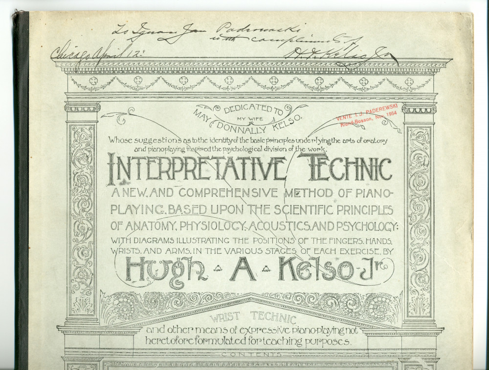 Partition de l'«Interpretative Technic, A New and Comprehensive Method of Piano-Playing, Based upon the Scientific Principles of Anatomy, Physiology, Acoustics and Psychology – Book I…» de Hugh A. Kelso Jr.