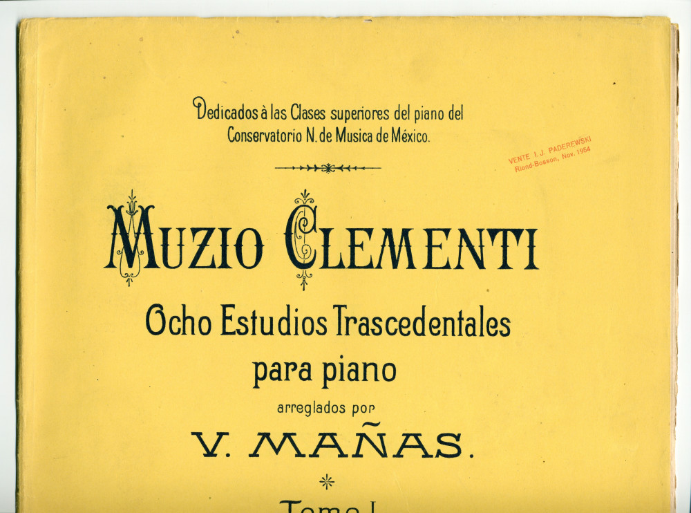 Partition de «Muzio Clementi, Ocho Estudios Trascedentales para piano arreglados por V(icente) Mañas (Orihuel (1858-1931)), Tomo I: Estudio No. 1-4 / Tomo II: Estudio No. 5-8»