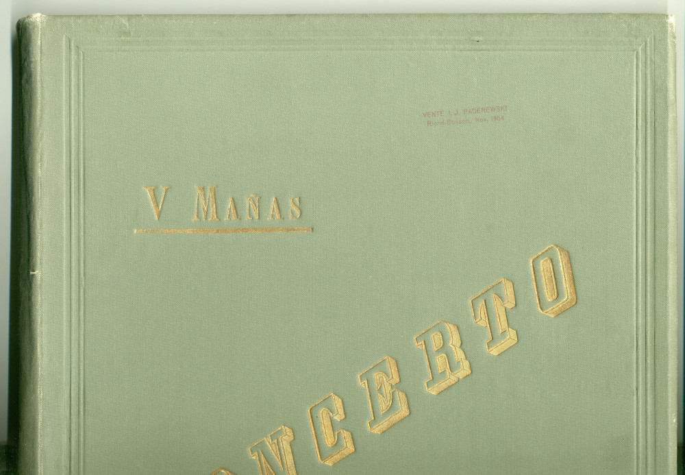 Partition (complète) du Concerto pour piano de Vicente Mañas Orihuel (1858-1931) – «To the celebrated pianist Mr. I. J. Paderewski, Admiration's homage» (manuscrit original – reliure cartonnée)