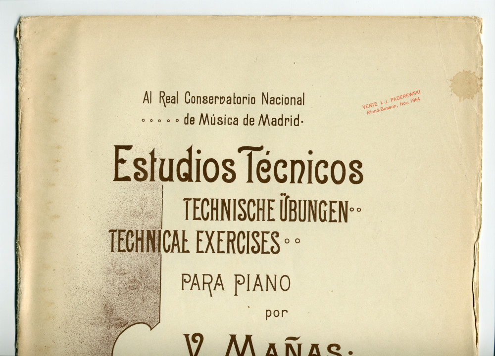Partition des «Estudios Técnicos para piano» de Vicente Mañas Orihuel (1858-1931), Tomo I & II – «Al Real Conservatorio Naciola de Música de Madrid» (Otto y Arzoz, Mexico / Breitkopf & Härtel, 1898)