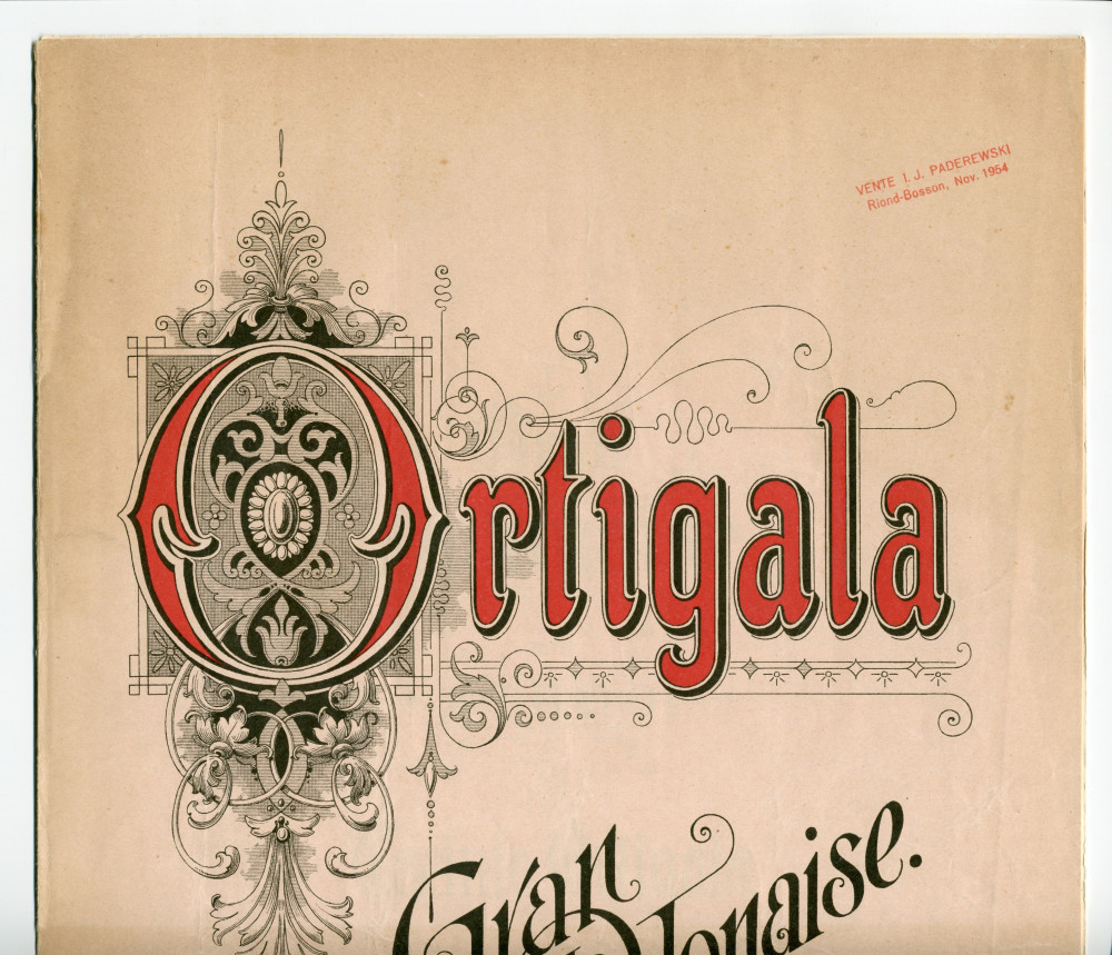 Partition de la «Gran Polonaise» pour piano op. 21 de Jacinto Ortigala (1877-1958) – «À mon cher maître, Monsieur Joseph Tragó» (Fritz Schuberth Jt., Leipzig) – dédicace manuscrite en espagnol à Paderewski