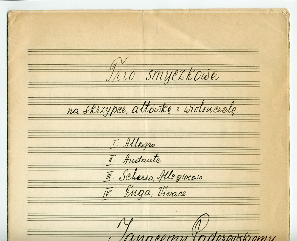 Partition manuscrite du «Trio smyczkowe» [Trio à cordes] pour violon, alto et violoncelle de Zygmunt Weininger (1905-?) – dédié à Paderewski (Katowice, 1933)