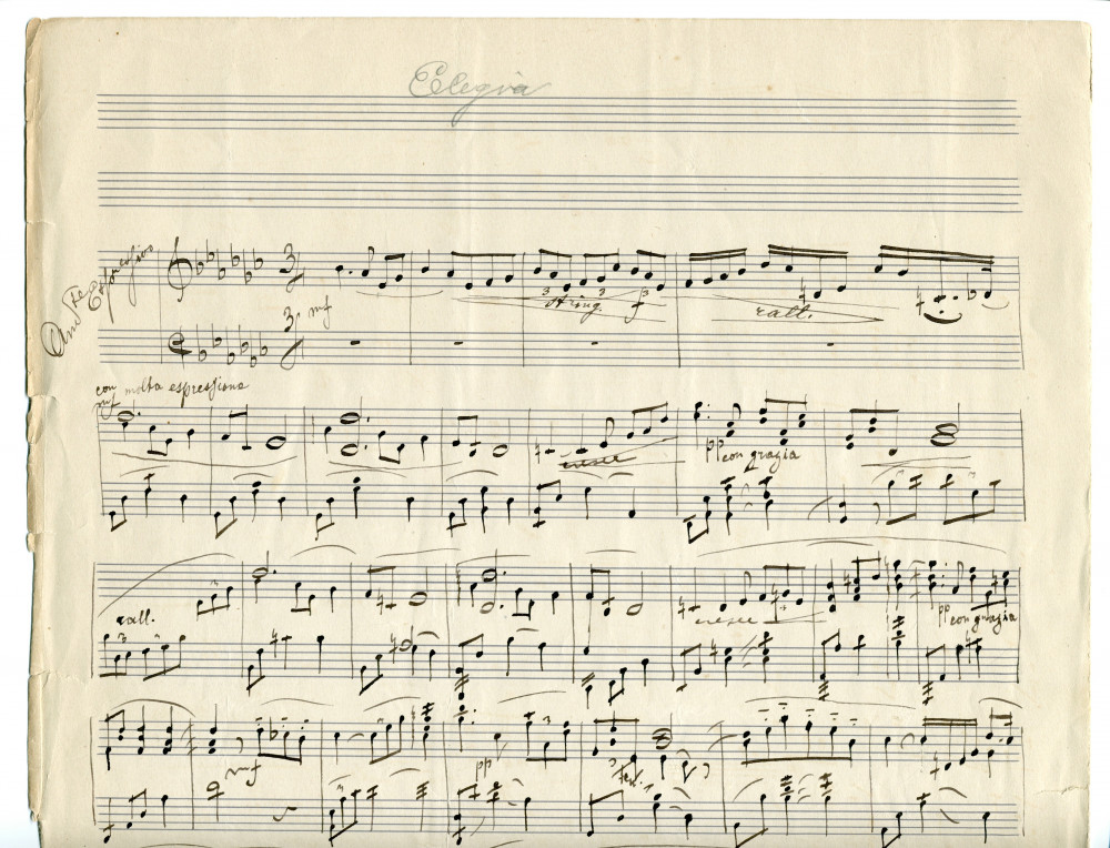 Manuscrit autographe de l'«Elegia» pour piano de A. Rovero [?] (2 pages)