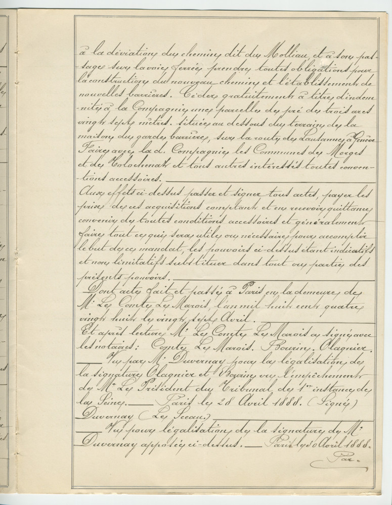 Acte n° 4077 de vente d'un immeuble sis «En Riond-Bosson» propriété de la Commune de Tolochenaz réalisée le 16 mai 1888 devant le notaire Henri Gonvers, à Morges