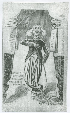 Reproduction d'un dessin satirique d'auteur non identifié réalisé en Pologne vers 1917 représentant Paderewski en Charlot, dans le contexte de sa participation au Comité national polonais à Paris