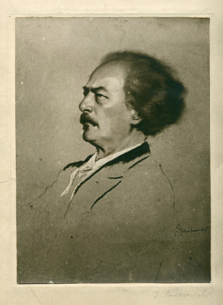 Dessin au charbon de Paderewski (de profil) réalisé par Boleslaw Szankowski