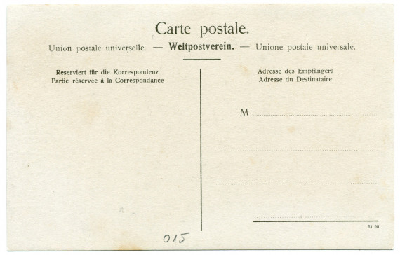 Carte postale représentant les serres avec deux jardiniers, situées au sud de la villa de Riond-Bosson (à gauche en haut) – éditée par l'Union postale universelle