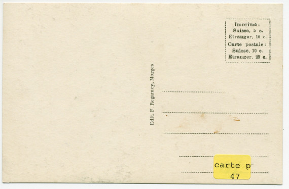 Carte postale avec légende représentant la «villa Paderewski» de Riond-Bosson depuis le sud (de face) – éditée par F. Regamey à Morges
