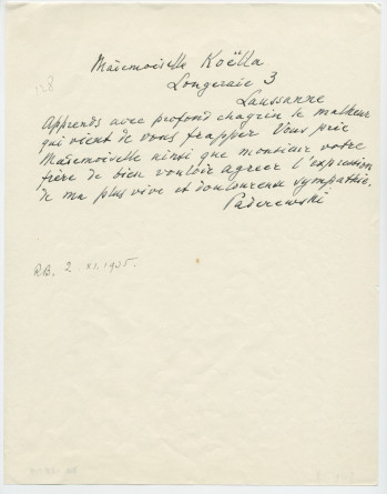 Brouillons de télégrammes adressés par Paderewski, entre août et novembre 1935 (16-20)