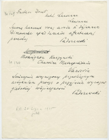 Brouillons de télégrammes adressés par Paderewski, entre août et novembre 1935 (11-15)