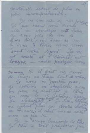 Lettre (avec enveloppe) adressée par Laurence [Alma-Tadema], 14 Hans Crescent à Londres, à Paderewski, à Riond-Bosson, le 6 septembre 1934