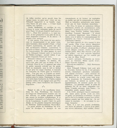 Libretto du concert organisé le 9 juin 1923 au Théâtre du Châtelet à Paris par l'Association des Concerts-Colonne au bénéfice du Monument Edouard Colonne avec le concours de Paderewski dans le Concerto «L'Empereur» de Beethoven (e-l)