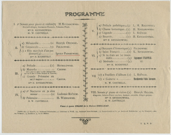 Programme du concert de musique polonaise donné le 25 mars 1940 à la Salle du Grand Cercle d'Angers par les Amis de la Pologne et organisé par la pianiste-compositeur Hélène Kryzanowska
