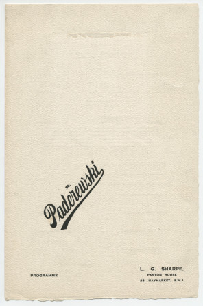 Programme d'un récital donné par Paderewski à Londres (?)