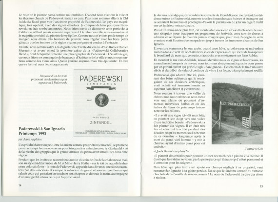 «Paderewski at Chimney Rock Ranch (Spring of 1993)» – Récit dactylographié d'Anne Appleton-Strakacz (fille du secrétaire du maître) sur Paso Robles, écrit et/ou publié probablement au printemps 1993