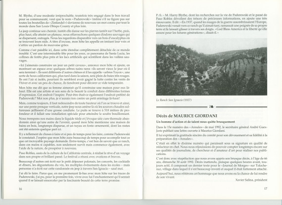 «Paderewski at Chimney Rock Ranch (Spring of 1993)» – Récit dactylographié d'Anne Appleton-Strakacz (fille du secrétaire du maître) sur Paso Robles, écrit et/ou publié probablement au printemps 1993