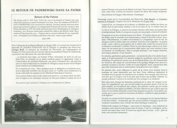 «Le retour de Paderewski dans sa patrie» – Récit dactylographié d'Anne Appleton-Strakacz sur la translation de la dépouille mortelle de Paderewski du cimetière national d'Arlington (USA) à la cathédrale Saint-Jean de Varsovie, au début de l'été 1992