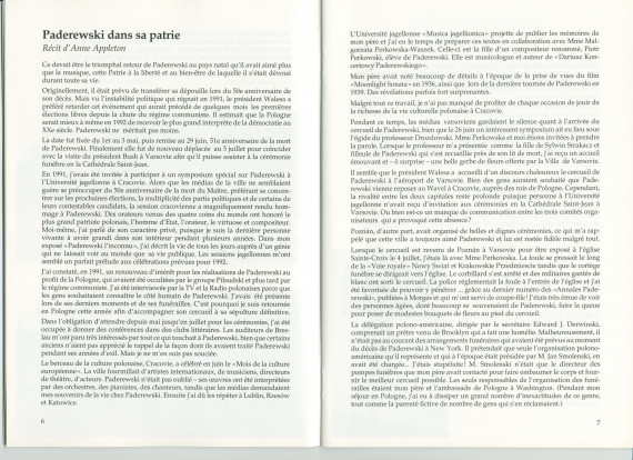 «Le retour de Paderewski dans sa patrie» – Récit dactylographié d'Anne Appleton-Strakacz sur la translation de la dépouille mortelle de Paderewski du cimetière national d'Arlington (USA) à la cathédrale Saint-Jean de Varsovie, au début de l'été 1992