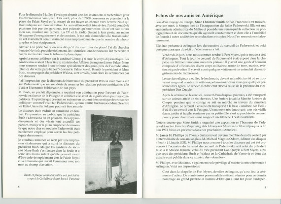 «Le retour de Paderewski dans sa patrie» – Récit dactylographié d'Anne Appleton-Strakacz sur la translation de la dépouille mortelle de Paderewski du cimetière national d'Arlington (USA) à la cathédrale Saint-Jean de Varsovie, au début de l'été 1992