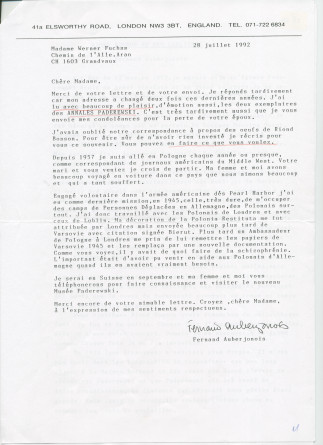 «Riond-Bosson vu des coulisses» – Souvenirs dactylographiés du journaliste Fernand Auberjonois, rédigés probablement en 1992, à propos de sa rencontre, enfant, en 1923, de Paderewski et de son poulailler, ainsi que de la famille Stravinski