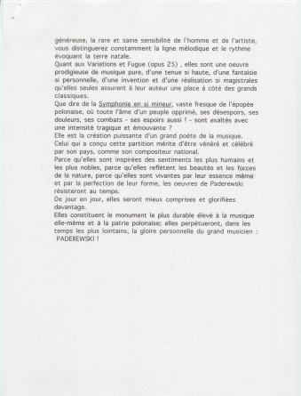 «Paderewski!» – Hommage dactylographié rédigé le 22 août 1928 au château de Lutry par Gustave Doret – Avec traduction polonaise dactylographiée
