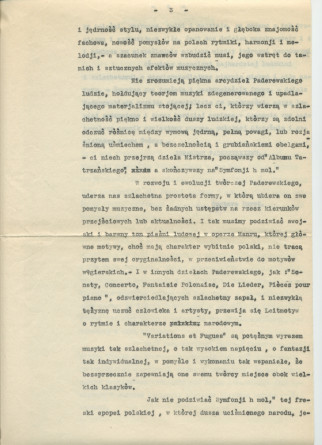 «Paderewski!» – Hommage dactylographié rédigé le 22 août 1928 au château de Lutry par Gustave Doret – Avec traduction polonaise dactylographiée
