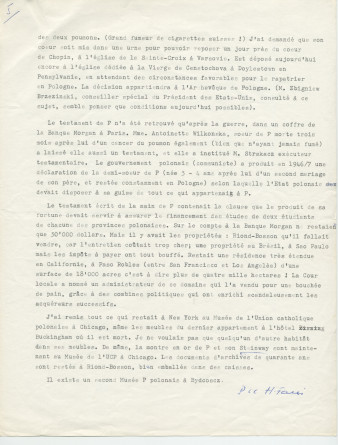 Notes dactylographiées d'entrevues réalisées par Hugo Faesi à Dallas les 19-20 décembre 1978 et 4 janvier 1979 à Dallas avec Ignace G. LaGrange (alias Kollupajlo), dernier secrétaire de Paderewski, au sujet de la fin de vie et de la succession du maître