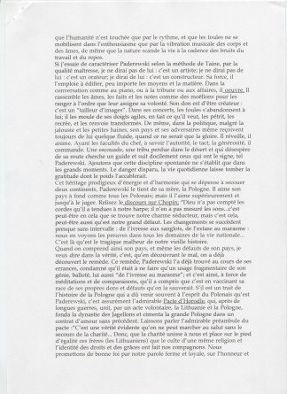 «Paderewski, homme politique» – Texte dactylographié rédigé par Gabriel Hanotaux de l'Académie française (sans réf. de date ni de publication)