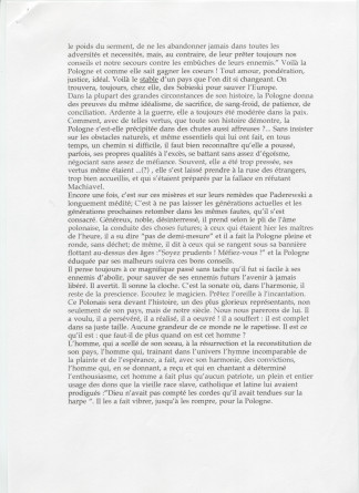«Paderewski, homme politique» – Texte dactylographié rédigé par Gabriel Hanotaux de l'Académie française (sans réf. de date ni de publication)