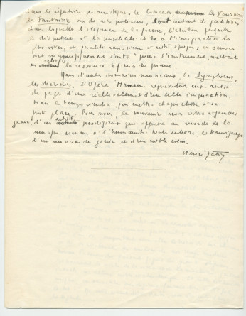 «Hommage à Paderewski» – Texte manuscrit rédigé par le journaliste Henri Jaton à la suite de la disparition du maître (sans réf. de publication) (avec saisie dactylographiée)