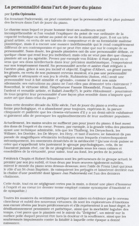 «La personnalité dans l'art de jouer du piano» – Texte manuscrit rédigé par Lydia Opienska-Barblan (sans réf. de publication) (avec saisie dactylographiée en 3 étapes)