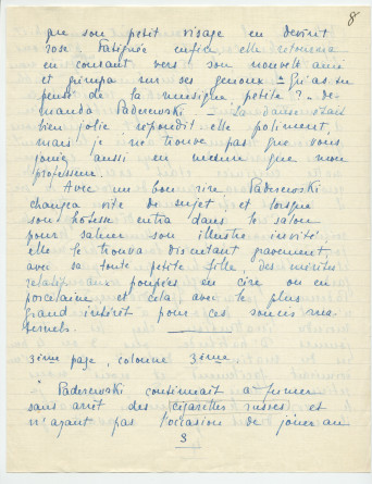 Reproduction manuscrite de divers articles de presse sur Paderewski (sans réf. claires la plupart du temps) par Lydia Opienska-Barblan (probablement tirés d'un pressbook)