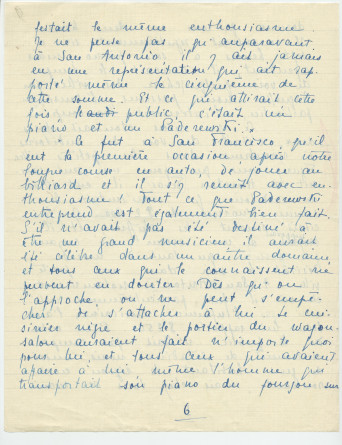 Reproduction manuscrite de divers articles de presse sur Paderewski (sans réf. claires la plupart du temps) par Lydia Opienska-Barblan (probablement tirés d'un pressbook)