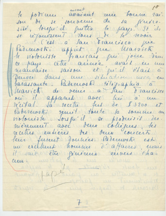 Reproduction manuscrite de divers articles de presse sur Paderewski (sans réf. claires la plupart du temps) par Lydia Opienska-Barblan (probablement tirés d'un pressbook)