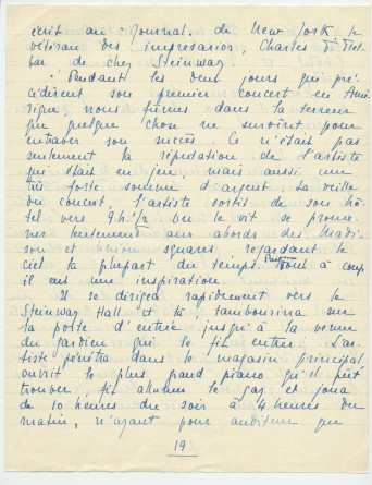 Reproduction manuscrite de divers articles de presse sur Paderewski (sans réf. claires la plupart du temps) par Lydia Opienska-Barblan (probablement tirés d'un pressbook)