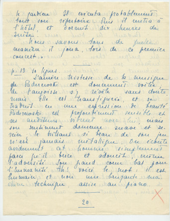 Reproduction manuscrite de divers articles de presse sur Paderewski (sans réf. claires la plupart du temps) par Lydia Opienska-Barblan (probablement tirés d'un pressbook)