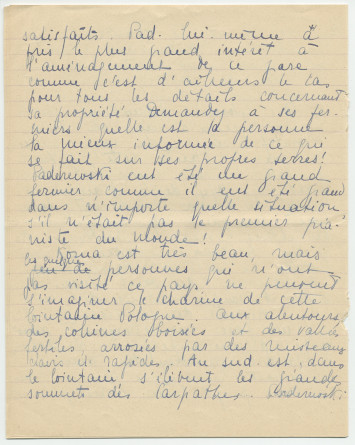 Reproduction manuscrite de divers articles de presse sur Paderewski (sans réf. claires la plupart du temps) par Lydia Opienska-Barblan (probablement tirés d'un pressbook)