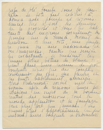 Reproduction manuscrite de divers articles de presse sur Paderewski (sans réf. claires la plupart du temps) par Lydia Opienska-Barblan (probablement tirés d'un pressbook)