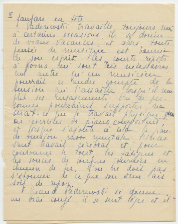 Reproduction manuscrite de divers articles de presse sur Paderewski (sans réf. claires la plupart du temps) par Lydia Opienska-Barblan (probablement tirés d'un pressbook)