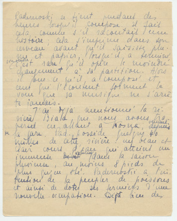 Reproduction manuscrite de divers articles de presse sur Paderewski (sans réf. claires la plupart du temps) par Lydia Opienska-Barblan (probablement tirés d'un pressbook)