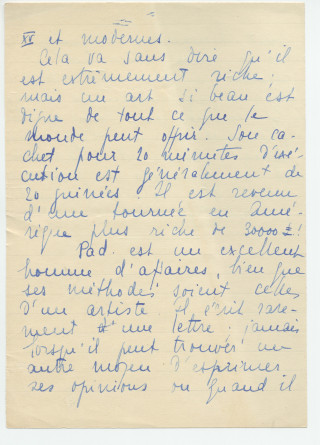 Reproduction manuscrite de divers articles de presse sur Paderewski (sans réf. claires la plupart du temps) par Lydia Opienska-Barblan (probablement tirés d'un pressbook)