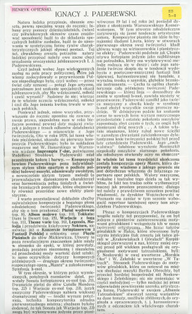 «Ignacy J. Paderewski» – Biographie en polonais rédigée par Henryk Opienski (sans réf.)