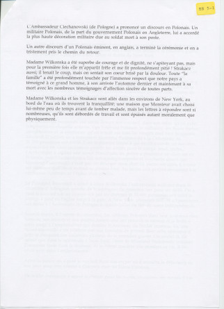 Récit d'Henryk Opienski des derniers jours et de l'enterrement de Paderewski, transmis par poste à Hélène Lübke, ancienne secrétaire d'Hélène Paderewska, en août 1941 – Copie carbone dactylographiée avec corrections et enveloppe – Saisie informatique