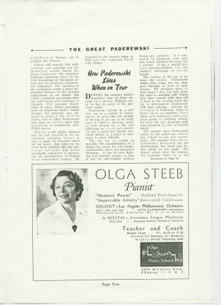 «The Great Paderewski» – Biographie détaillée (mais non signée) publiée dans le programme du récital donné par Paderewski le 9 avril 1939 au Civic Auditorium de San Francisco, accompagnée d'impressions du chef américain Walter Damrosch