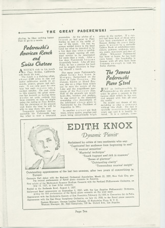 «The Great Paderewski» – Biographie détaillée (mais non signée) publiée dans le programme du récital donné par Paderewski le 9 avril 1939 au Civic Auditorium de San Francisco, accompagnée d'impressions du chef américain Walter Damrosch